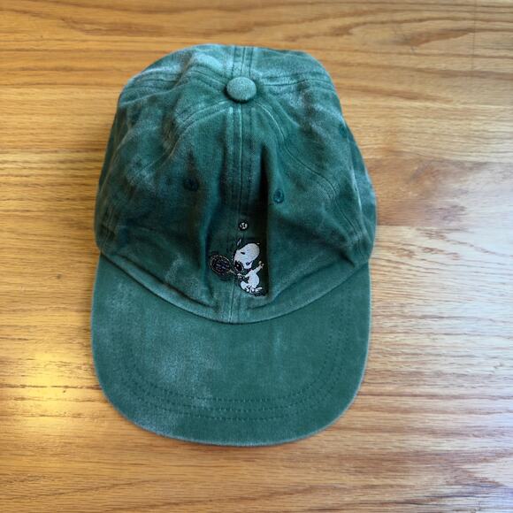 Peanuts Snoopy Tennis Washed Dad Hat Green Washed Cotton Paneled Embroidered - Picture 1 of 5